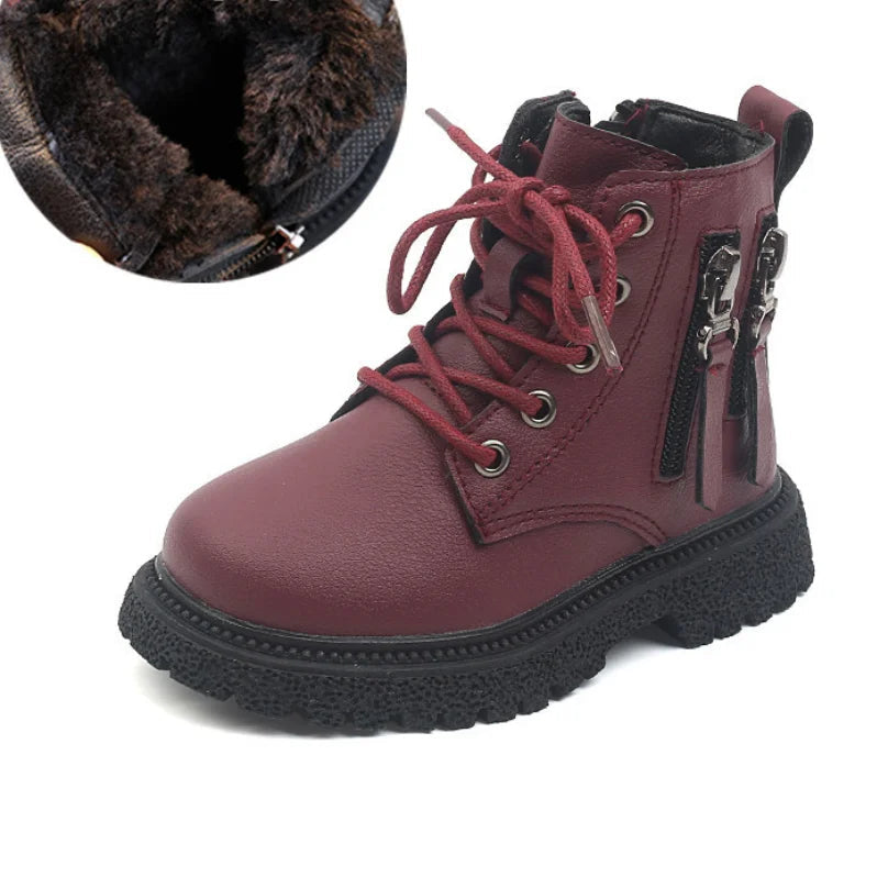 Rubber Boots for Children Boys Tide Boots Autumn Winter Warm Cotton Ankle Boots for Kindergarten Girls Kids Boots Double Zip New SHOWLU FASHION STORE