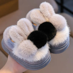 Winter Children Home Slippers Cover Heels Cute Hairball Girls Shoes Soft Non-slip Indoor Baby Boys Cotton Slippers Zapatos Niña SHOWLU FASHION STORE