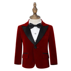 Autumn Boys Red Velvet Suit Set Children Birthday Party Wedding Host Piano Performance Costume Kids Blazer Pants Bowtie Outfit SHOWLU FASHION STORE