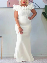 Elegant Women Long Evening Dresses Ruched Off Shoulder Slim Bodycon Mermiad White Dress Formal Party Wedding Guest Gown SHOWLU FASHION STORE