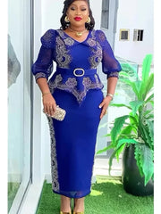 Plus Size African Party Dresses for Women 2025 New Fashion Dashiki Ankara Wedding Evening Gown Elegant Turkey Muslim Maxi Dress SHOWLU FASHION STORE