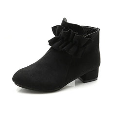 Fashion Kids Shoes Girls Princess Boots Draped Solid Autumn Winter Suede Low Heels Short Ankle Children Boots for Big Girl 27-37 SHOWLU FASHION STORE