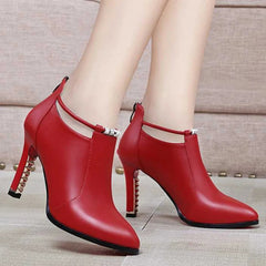 2023 New Women Red Women's Boots Stilettos Heels Ankle Boot Leather Casual Elegant Short Shoes Spring Summer Pumps Size 34 SHOWLU FASHION STORE