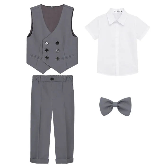 JUCPKID Children's Vest 3/4pcs Suit Formla Elegant Kids Boys Wedding Suit Kids Waistcoat Pants Bowtie Boys Suits Outfits Set SHOWLU FASHION STORE