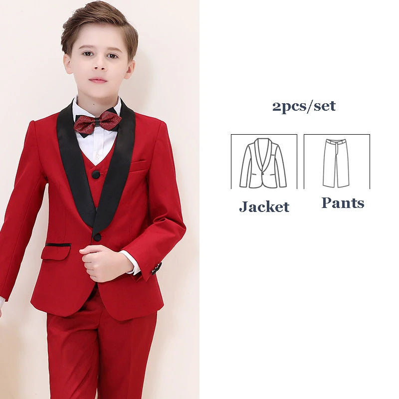 Children's Red Formal Suit Set Boy's Wedding Birthday Host Performance Photography Costume Kids Blazer Pants Outfit SHOWLU FASHION STORE