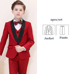 Children's Red Formal Suit Set Boy's Wedding Birthday Host Performance Photography Costume Kids Blazer Pants Outfit SHOWLU FASHION STORE