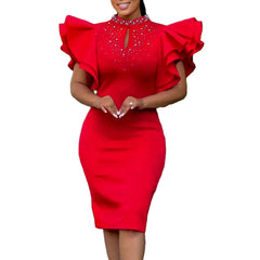African Dresses For Women Summer Spring Africa Clothing Short Sleeve Sexy O-Neck Perspective Slim Office Lady Party Dress SHOWLU FASHION STORE