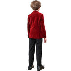 Autumn Boys Red Velvet Suit Set Children Birthday Party Wedding Host Piano Performance Costume Kids Blazer Pants Bowtie Outfit SHOWLU FASHION STORE