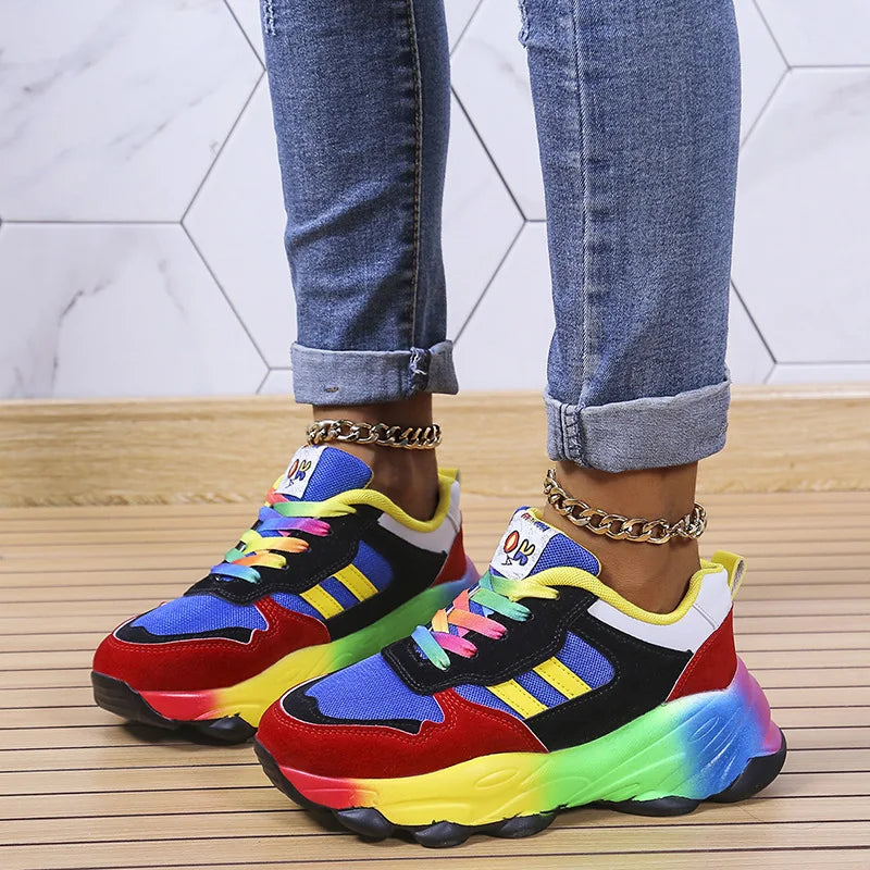 Women Sport Shoes Fashion Platform Sneakers Ladies Spring Winter Flats Running Shoes Woman Colour Lace Up Shoes Zapatos De Mujer SHOWLU FASHION STORE