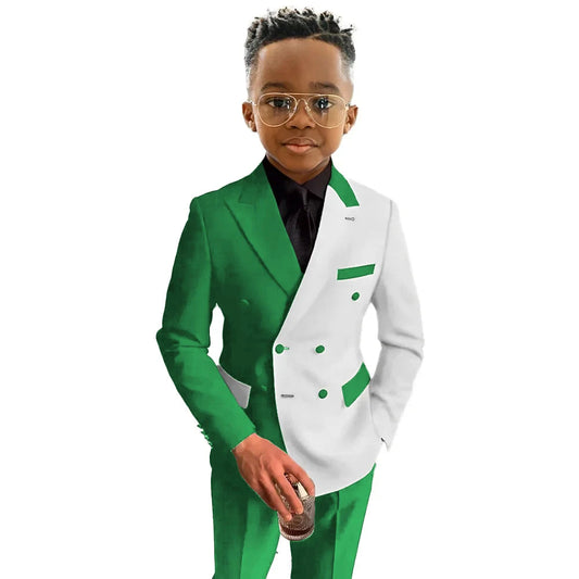 Boys Suit Fashion Wedding Tuxedo 2-piece Set Pointed Collar Jacket Double Breasted Blazer Pants for Party