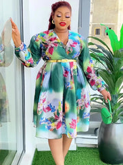 Elegant African Dresses for Women 2024 New Spring Print Africa Clothing Plus Size Evening Party Dress Dashiki Ankara Outfit Robe SHOWLU FASHION STORE