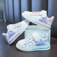 Disney Girls' White Shoes Leather Cartoon Princess Elsa Shoes Spring Girls'  Sports Blue White Shoes Sneakers Size 26-37 SHOWLU FASHION STORE