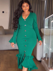 Ruffle Bodycon Long Sleeve Slim Fit Maxi Dress for Women Country Concert Outfit Going Out Outfits Summer Fashion SHOWLU FASHION STORE