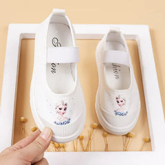 Disney Girls' Indoor Shoes Canvas Shoes Children's Shoes Soft Sole Non Slip Princess Elsa Little White Shoes Size 24-35 SHOWLU FASHION STORE