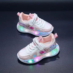Disney LED Casual Sneakers Pink Purple For Summer Girls Frozen Elsa Princess Print Outdoor Shoes Children Lighted Non-slip Shoes SHOWLU FASHION STORE
