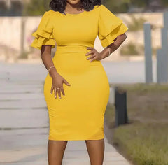 Chamliforve 2023 Dresses for Women Autumn Elegant Short Sleeve O-neck Plus Size Party Evening Bodycon Dress SHOWLU FASHION STORE