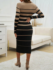 ITOOLIN Women Patchwork Streetwear Dress Long Sleeve Knit Office Lady Elegant Dress Striped Bodycon Dress Fall Holiday Vestido SHOWLU FASHION STORE