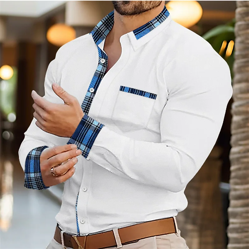 Men's Shirt Button Up Casual Shirt Long Sleeve Line Patchwork Shirt Everyday Resort Wear Casual Comfort Casual Elegant Plus Size SHOWLU FASHION STORE