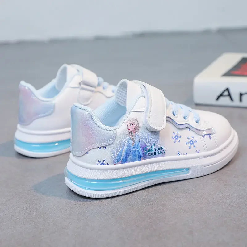 Disney spring and autumn new girls casual shoes Elsa princess students soft sole white shoes waterproof leather sneakers SHOWLU FASHION STORE