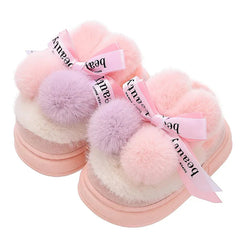 Winter Children Home Slippers Cover Heels Cute Hairball Girls Shoes Soft Non-slip Indoor Baby Boys Cotton Slippers Zapatos Niña SHOWLU FASHION STORE