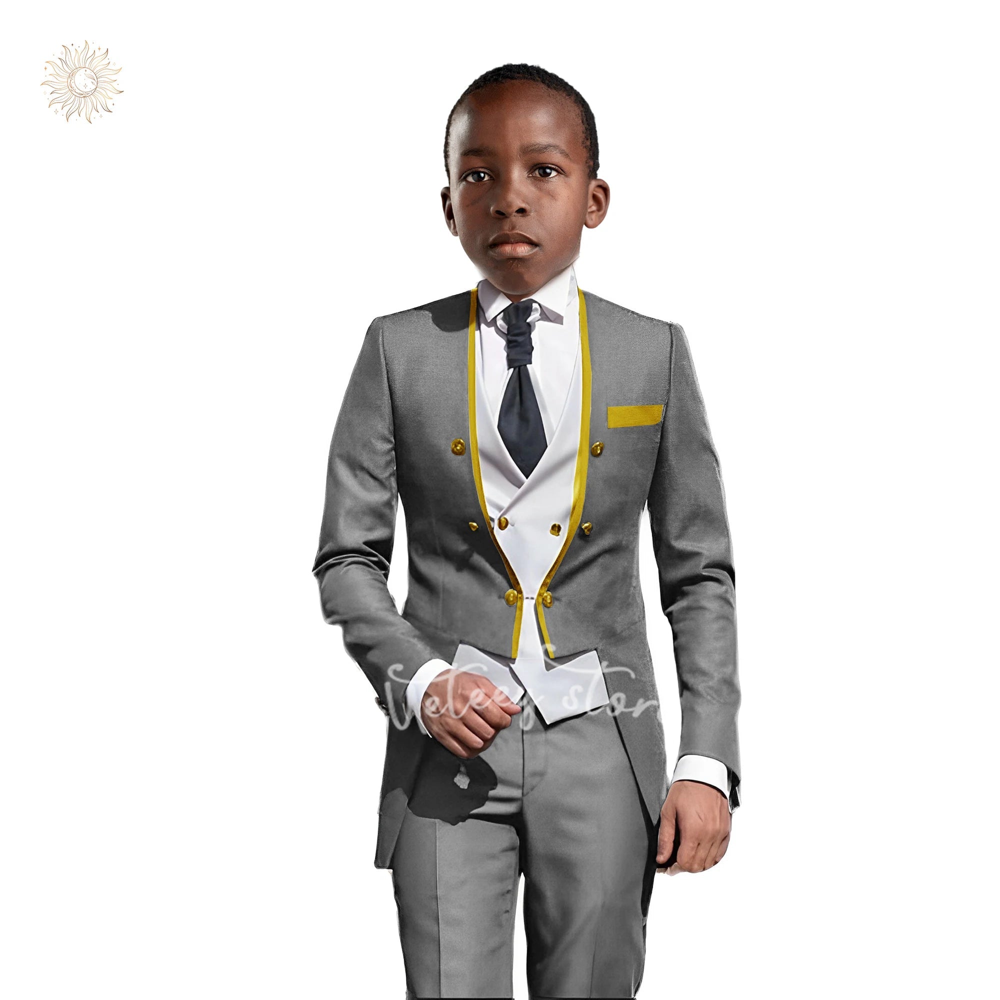 Boys Tuxedo Suit Slim Fit 3 Pieces Kids Formal Suit Blazer Pants Vest Set fit 3-16 Years SHOWLU FASHION STORE