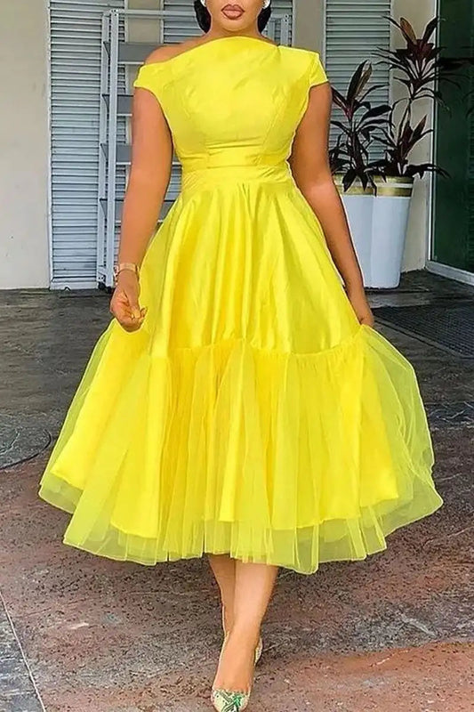 Plus Size Elegant A-line Tulle Midi Dress for Women Gradient Print Sleeveless Party Club Wedding Guest Dress for Summer 2024 SHOWLU FASHION STORE
