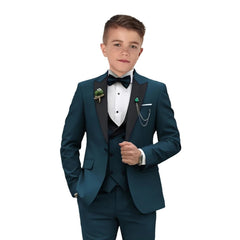 Velvet Peacked Lapel Boy's Suit Set Champagne 4-Pieces Kids Tuxedo Set Blazer Vest Pants Bow-tie For  Birthday Graduation SHOWLU FASHION STORE