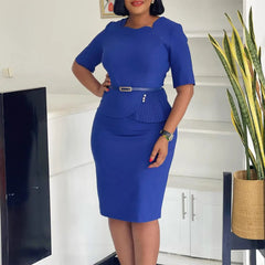 2024 Autumn Winter New Dress for Woman Square Neck Half Sleve Sheath Package Hips Belt Waisted Formal Work Bodycon Dress Midi OL SHOWLU FASHION STORE
