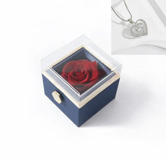 Rotating Rose Gift Box Acrylic Ring Necklace Preserved Flower Jewelry Box For Girlfriend Mother Valentine's Day Christmas Gifts SHOWLU FASHION STORE