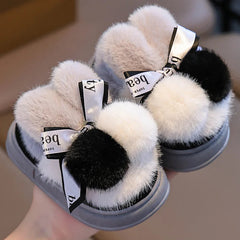Winter Children Home Slippers Cover Heels Cute Hairball Girls Shoes Soft Non-slip Indoor Baby Boys Cotton Slippers Zapatos Niña SHOWLU FASHION STORE