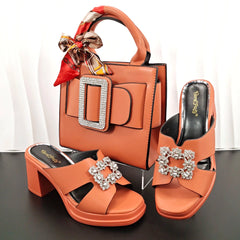 QSGFC Woman Summer Comfortable Streamline Square Toe Sandals Noble Ladies HIgh Heels Shoes and Bag for Wedding Dress SHOWLU FASHION STORE