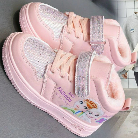 Disney Children Winter Ankle Snow Boots Cartoon Princess Elsa Frozen Pink Casual Shoes For Girls Warm Outdoor Shoes Size 26-37