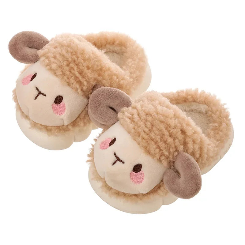 Cute Goat Graphic Home Slipper for Boy Girls Winter Warm Plush Kids Slippers 3-10Y Children's Soft Sole Girls Shoes SHOWLU FASHION STORE