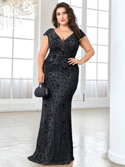 Lucyinlove Plus Size Elegant Blue Evening Dress For Women 2024 Luxury Long Mermaid Formal Sequins V-neck Prom Wedding Party Gown SHOWLU FASHION STORE