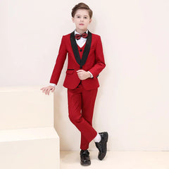 Children's Red Formal Suit Set Boy's Wedding Birthday Host Performance Photography Costume Kids Blazer Pants Outfit SHOWLU FASHION STORE