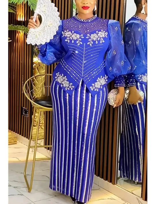 African Dresses for Women 2025 New Fashion Plus Size Sequin Evening Party Long Dress Dashiki Ankara Outfits Robe African Clothes SHOWLU FASHION STORE