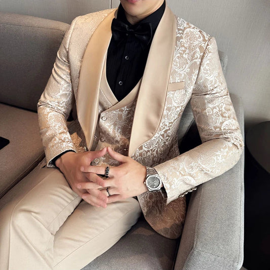 (Jacket+Vest+Pants) Brand Boutique Fashion Solid Color Men Formal Office Business Suit Groom Wedding Dress Male Slim Blazer Sets SHOWLU FASHION STORE