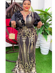Plus Size African Party Long Dresses for Women 2025 New Dashiki Ankara Sequin Evening Gowns Turkey Outfits Robe Africa Clothing SHOWLU FASHION STORE