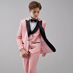 Children Kid Boy's Pink 3 Pieces Black Pointed Collar Suits Tuxedos Wedding/Prom (Jacket+Pants+Vest) Master Of Ceremonies Dress SHOWLU FASHION STORE