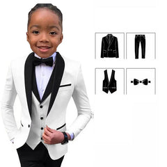 Children Slim Fit White Jacket Vest Pants Bowtie 4PCS Photograph Suit Kids Piano Host Performance Dress Boy's Suit For Wedding SHOWLU FASHION STORE