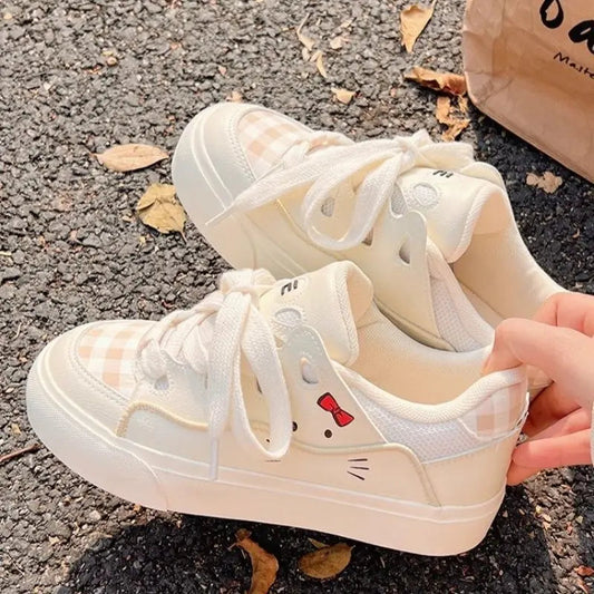 2025 Spring Hello Kitty Anime Kawaii MINISO Board Shoes Cute Cartoon Female Student Sports Casual Sneakers Soft Gifts for Girls