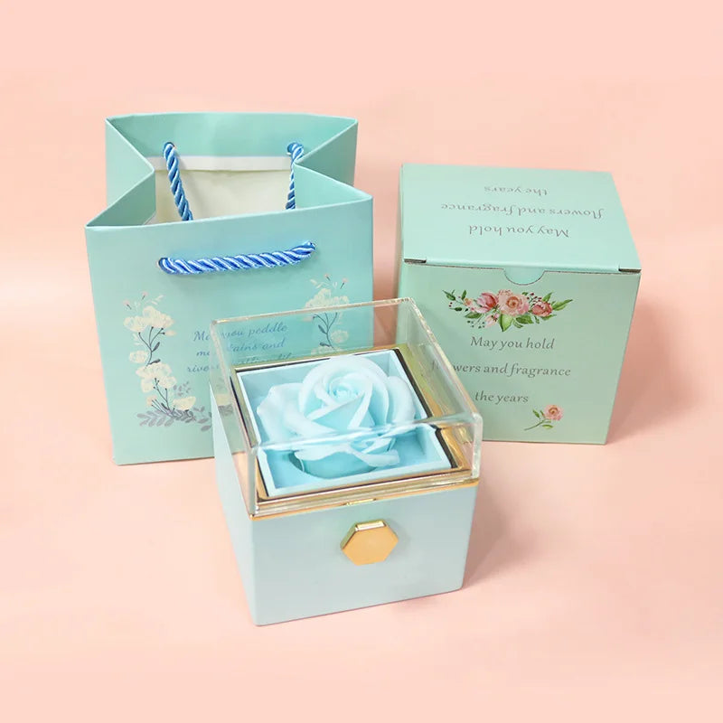 Rotation Rose Jewelry Gift Boxes Valentine's Day Marriage Acrylic Ring Boxes Necklace Storage Rose Jewelry Display Rack SHOWLU FASHION STORE