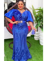 Plus Size African Party Long Dresses for Women 2025 New Dashiki Ankara Sequin Evening Gowns Turkey Outfits Robe Africa Clothing SHOWLU FASHION STORE