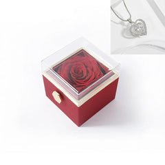 Rotating Rose Gift Box Acrylic Ring Necklace Preserved Flower Jewelry Box For Girlfriend Mother Valentine's Day Christmas Gifts SHOWLU FASHION STORE