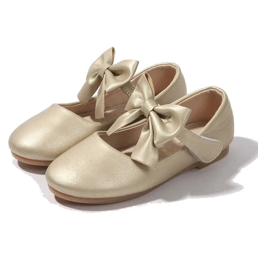 3-12 Christmas Party Dress Girls Gold Shoes with Bow Princess Dresses Barbie Shoes for Girls White Wedding Ceremony Girls' Shoes