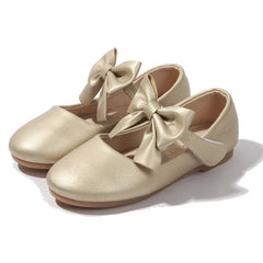 3-12 Christmas Party Dress Girls Gold Shoes with Bow Princess Dresses Barbie Shoes for Girls White Wedding Ceremony Girls' Shoes SHOWLU FASHION STORE