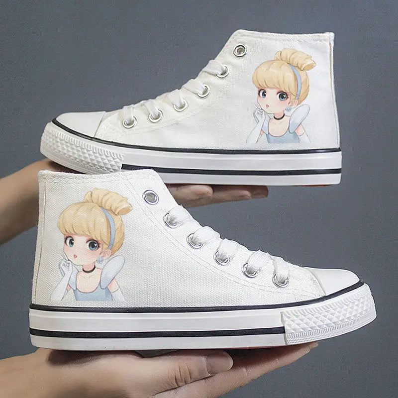 Disney Frozen Elsa Canvas Shoes 2025 New Kids White Shoes Cartoon Snow White Casual Sneakers Kuromi Tennis Shoes Size 26-37 SHOWLU FASHION STORE