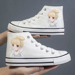Disney Frozen Elsa Canvas Shoes 2025 New Kids White Shoes Cartoon Snow White Casual Sneakers Kuromi Tennis Shoes Size 26-37 SHOWLU FASHION STORE