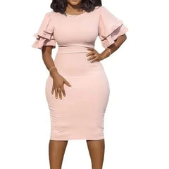 Chamliforve 2023 Dresses for Women Autumn Elegant Short Sleeve O-neck Plus Size Party Evening Bodycon Dress SHOWLU FASHION STORE