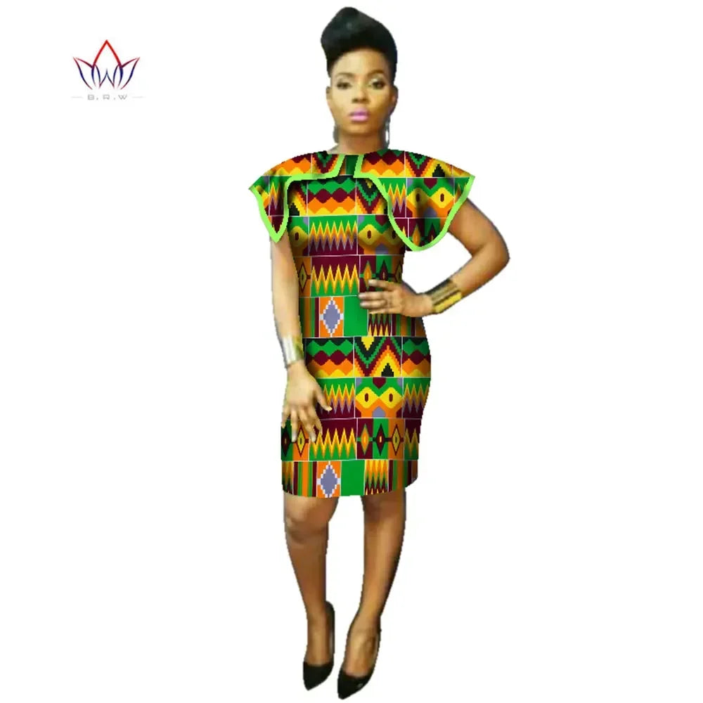 BintaRealWax African Dresses For Women Shawl Collar Print Fabric Clothes Dashiki Plus Size Africa Style Clothing WY2262 SHOWLU FASHION STORE